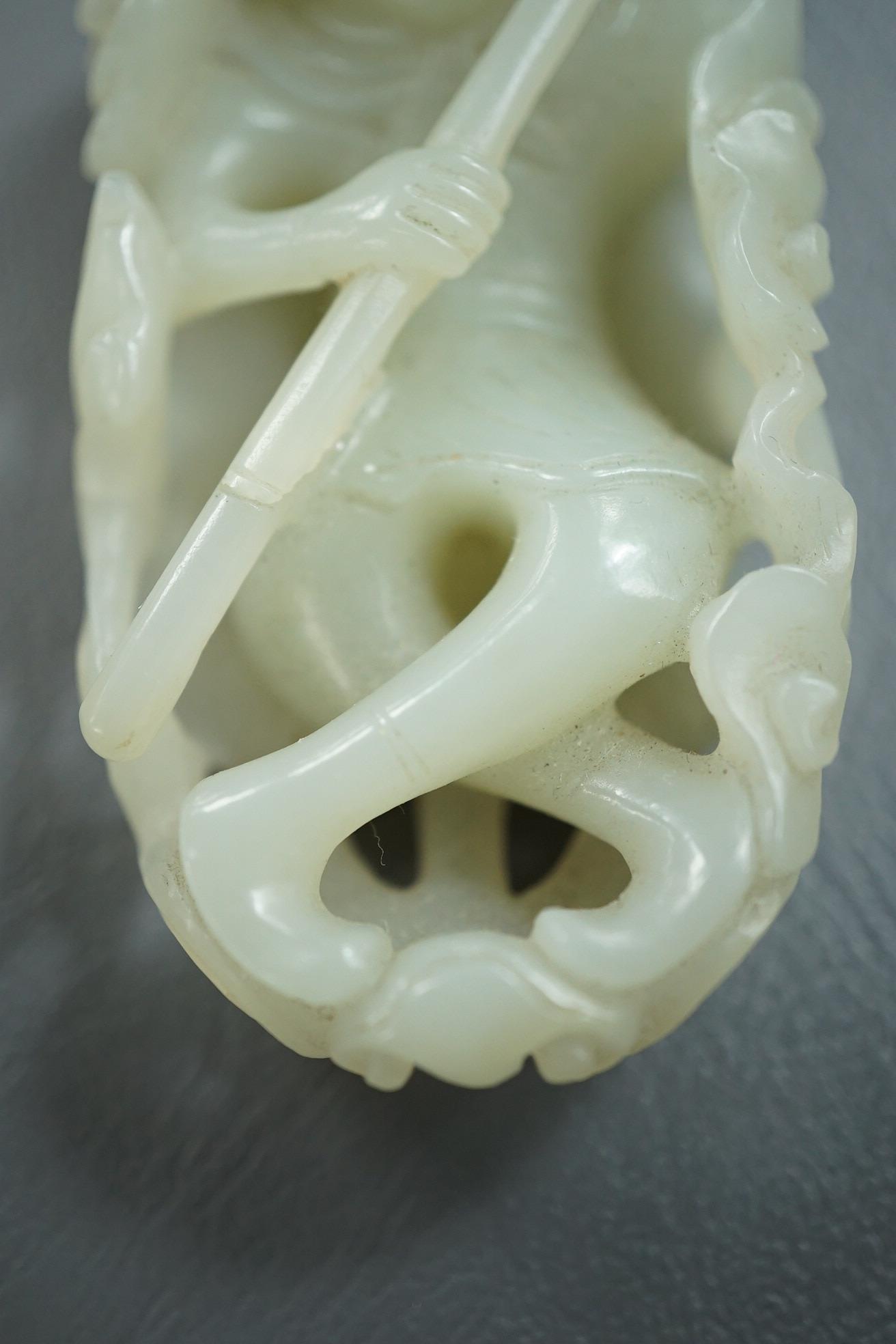 A Chinese pale celadon jade carving of Sun Wukong, the Monkey King, 18th/19th century